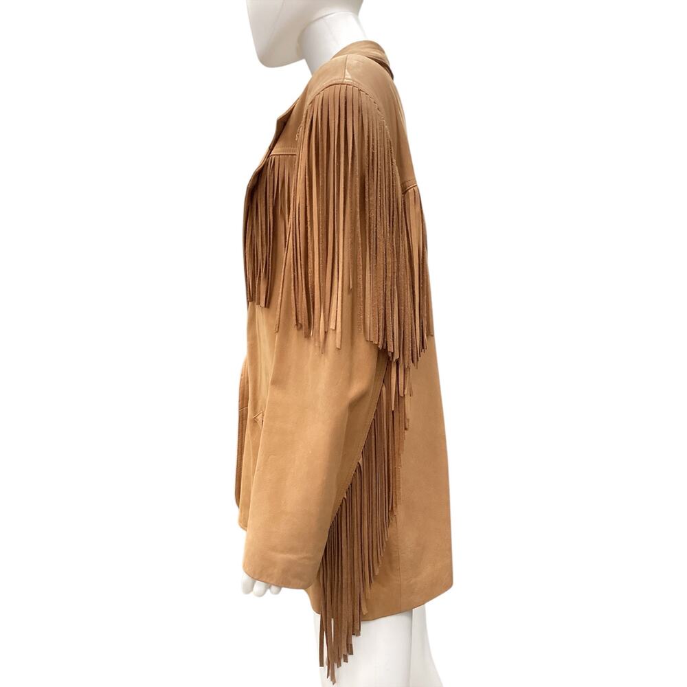 VTG La Nouvelle Renaissance Women’s Leather Jacket Size L Fringes Camel Color - Picture 4 of 8